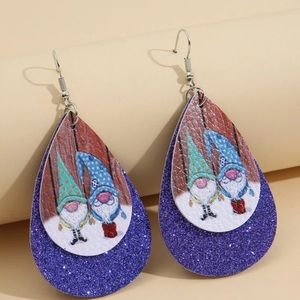 Double Layer Leather Christmas Gnome Earrings